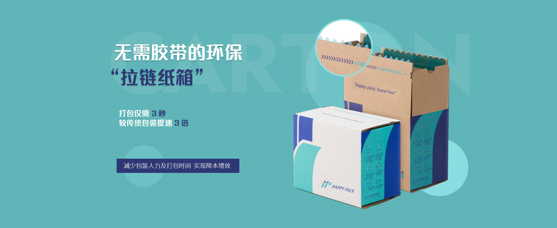 快樂(lè)包 · 無(wú)需膠帶的環(huán)?！袄溂埾洹?打包僅需 3 秒   較傳統(tǒng)包裝提速 3 倍